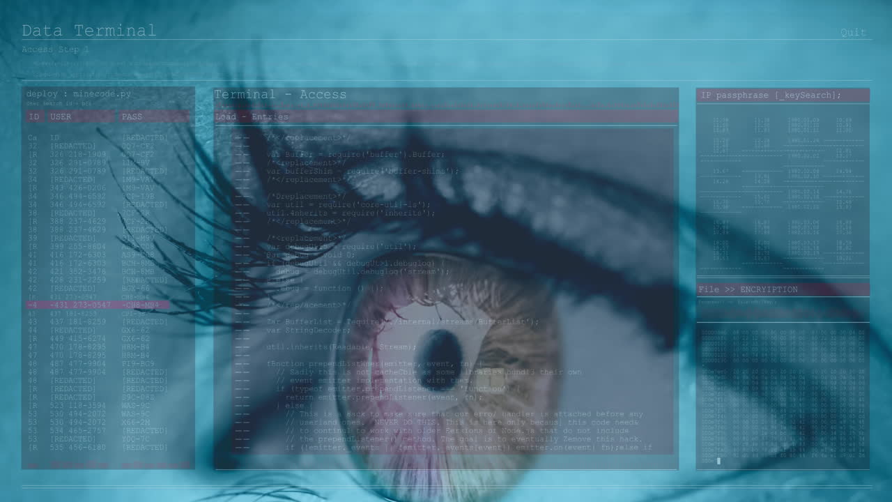 animación del ojo de ámbar de la mujer con interfaz e información digital de desplazamiento rápido