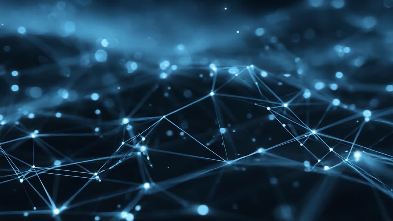 A Dynamic Network of Glowing Connections: Exploring Intricate Patterns and Interactions in a Digital Landscape Represented by a Series of Light-Infused Nodes