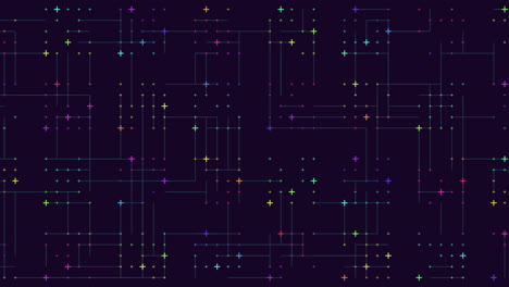 intricate grid of colored lines on a dark background