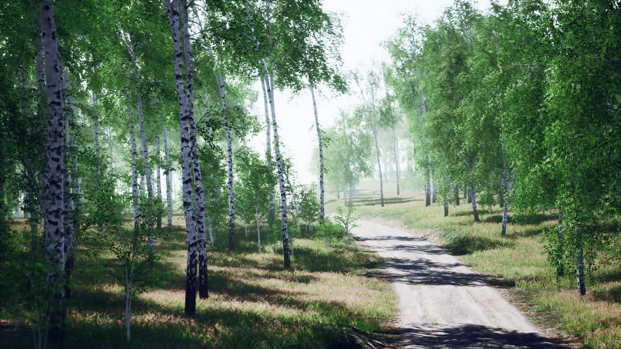 아침 햇빛에 자작나무 숲