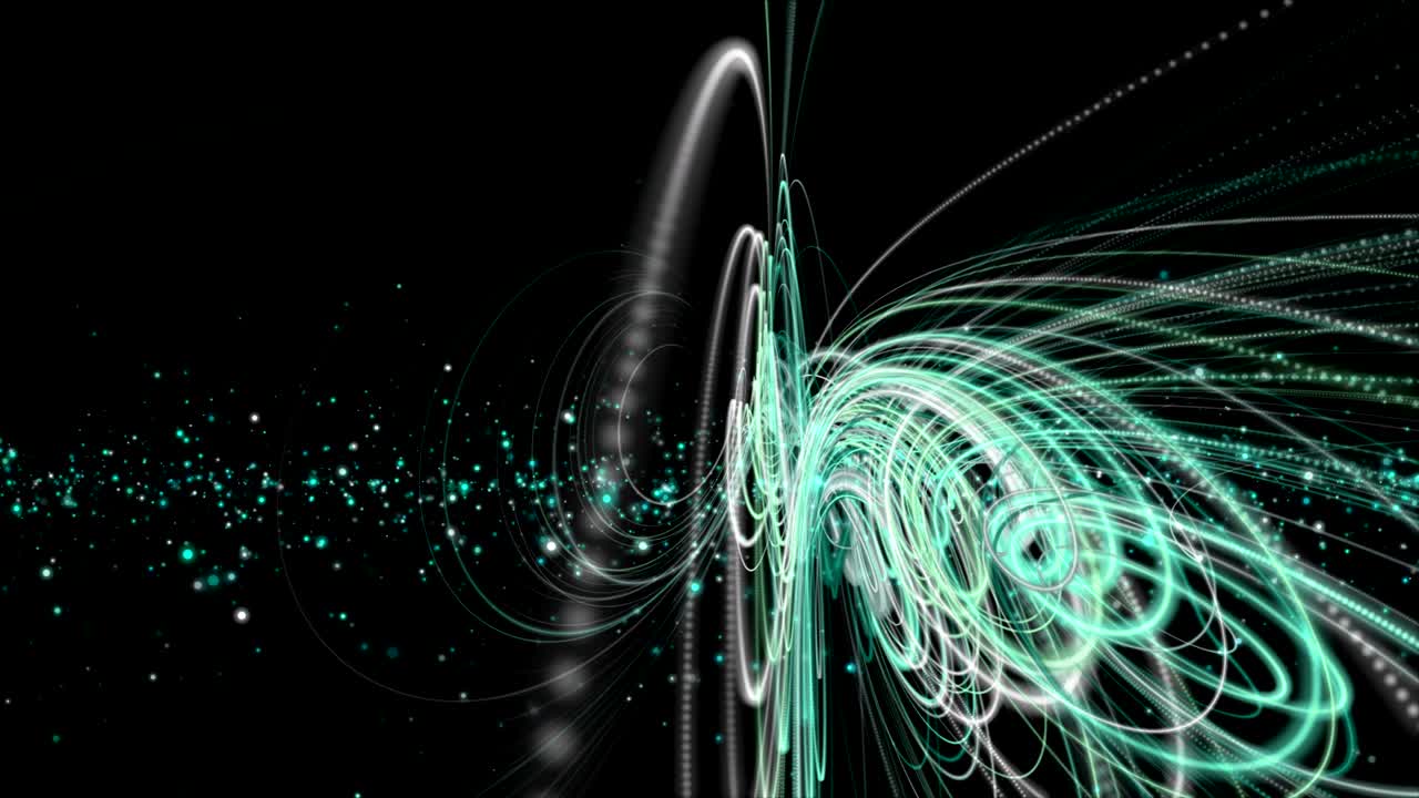 Futuristic animation with stripe object and flickering particles in slow motion, 4096x2304 loop 4K