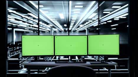configuración de monitor triple en la sala del servidor