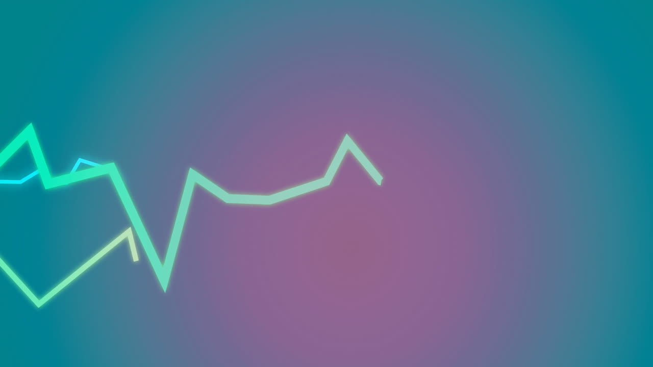 Neon green and aqua zigzag waveform being drawn over flat design gradient background