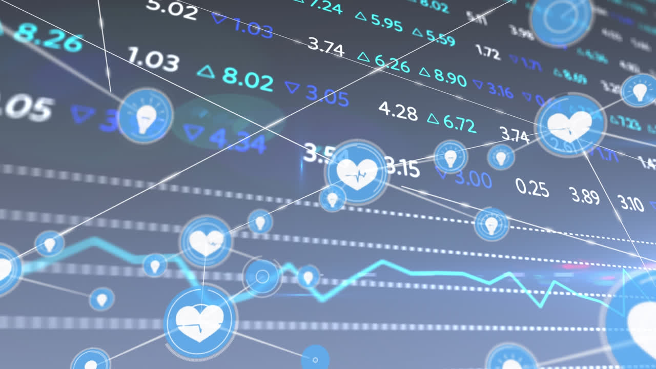 검은색 배경의 금융 데이터 및 그래프에 대한 연결의 애니메이션