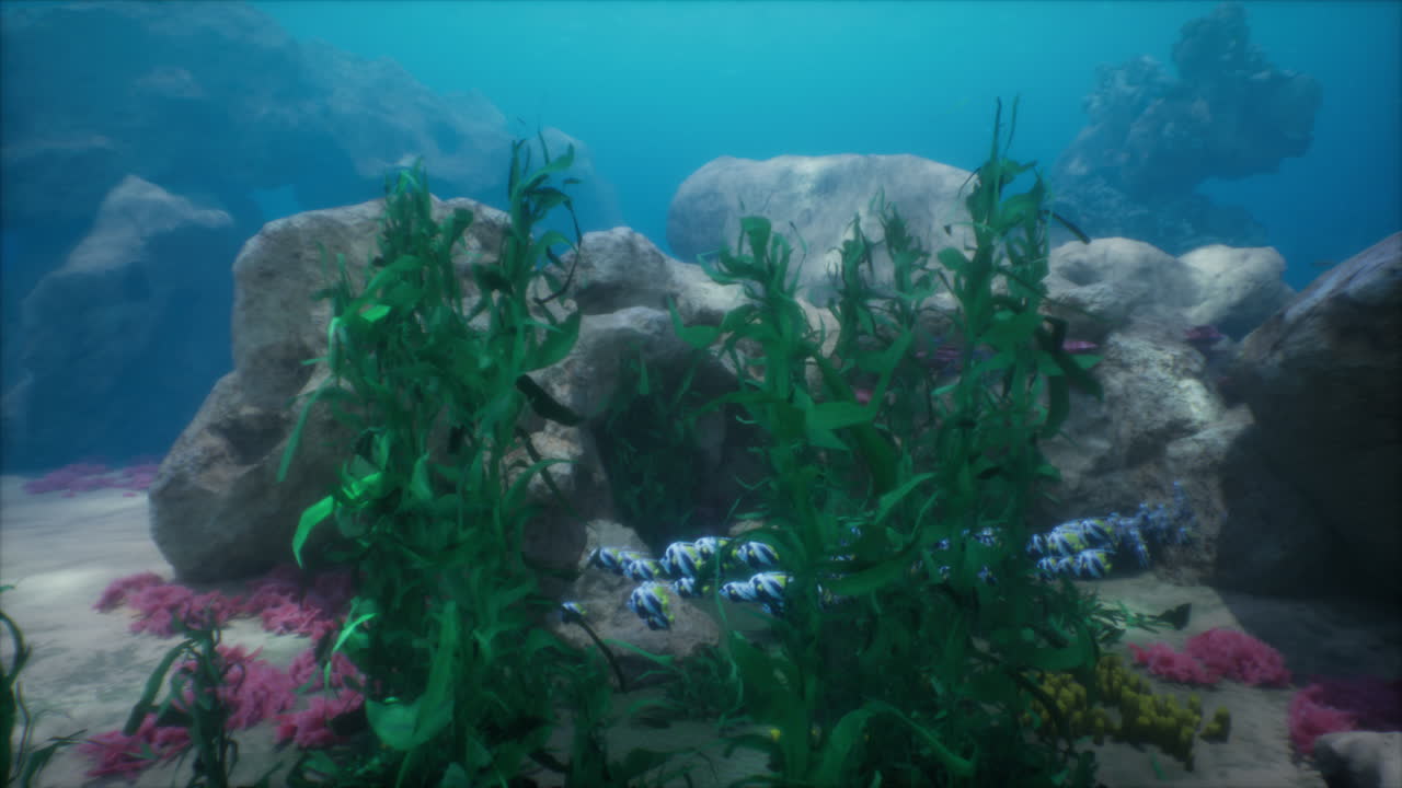 hermosa escena submarina con arrecifes de coral y peces