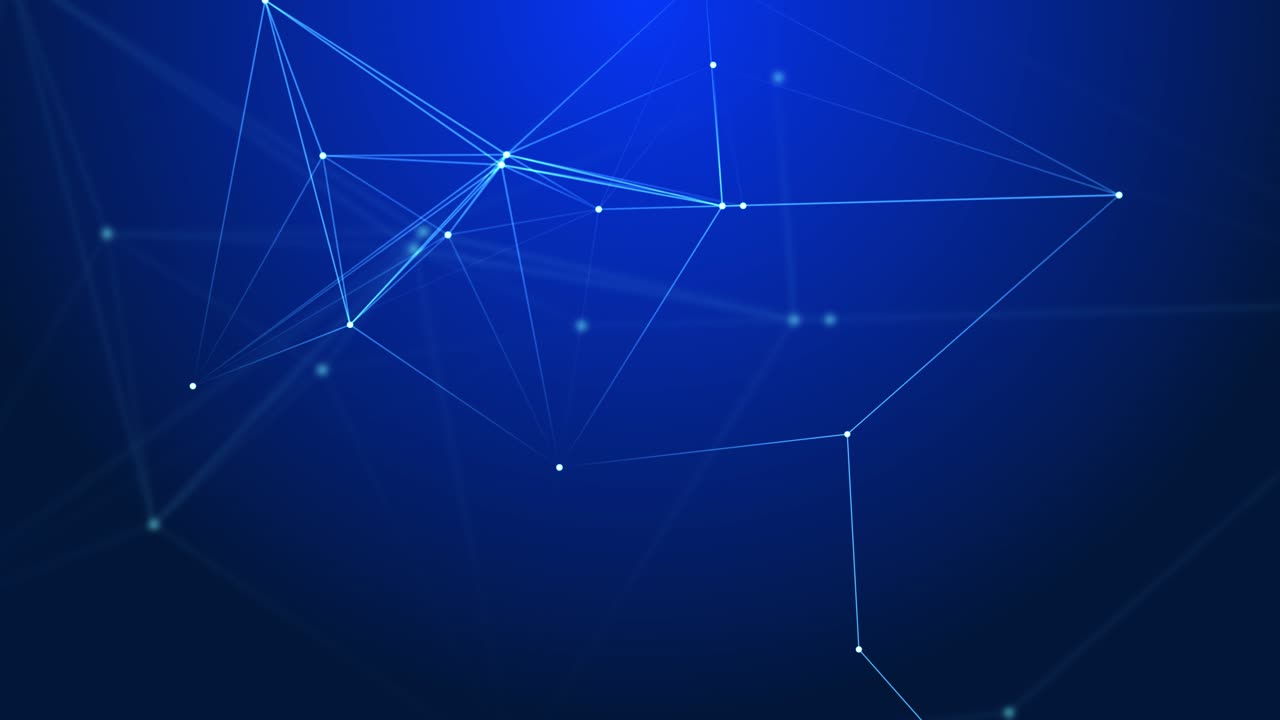 Sfondo in loop 4K astratto: spazio poligonale con punti e linee, tecnologia di dati in movimento.