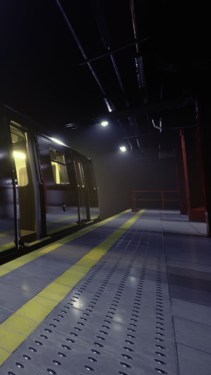 Un treno è fermo in una stazione della metropolitana.