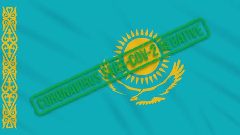 kazakhstan swaying flag with a green stamp of freedom from coronavirus, loop
