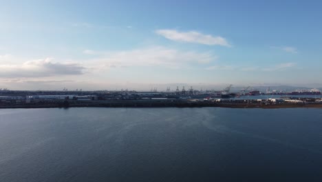 aerial zoom in of the view of oakland, california from a drone