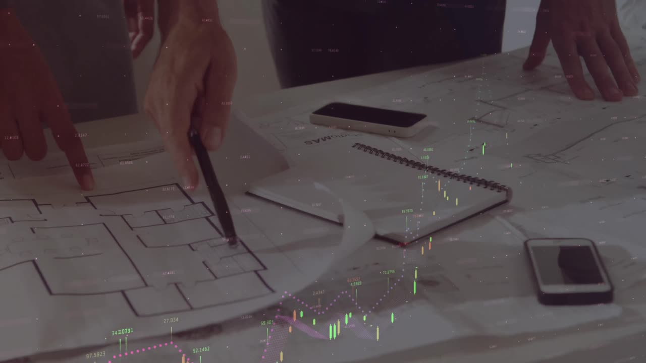 회의에서 계획을 가진 건축가들에 대한 통계 및 데이터 처리의 애니메이션