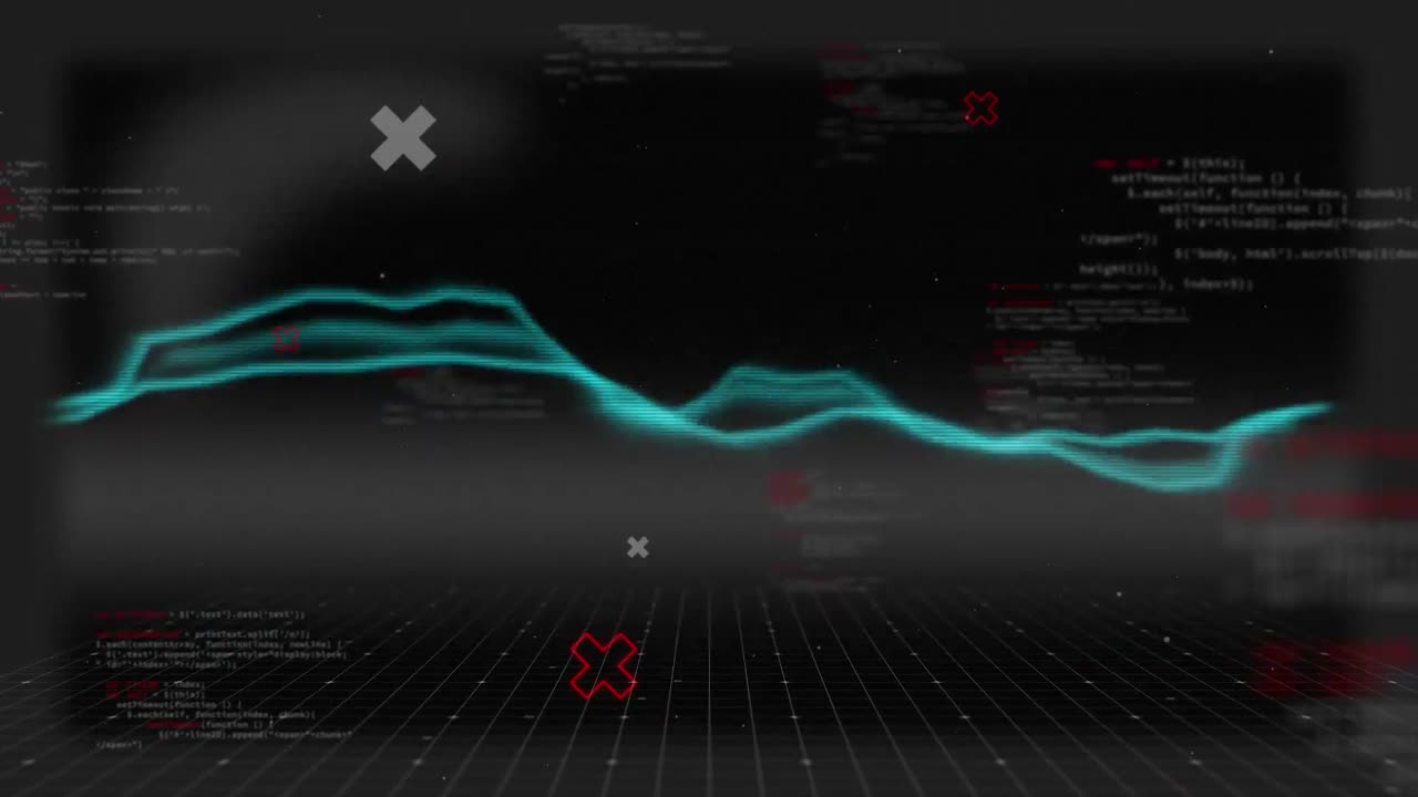 animación de líneas onduladas y cruces en la pantalla con glitch