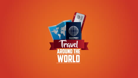 travel around the world animation with paper map and items