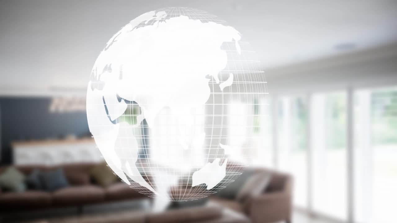 빈 집 내부 위로 움직이는 지구의 애니메이션