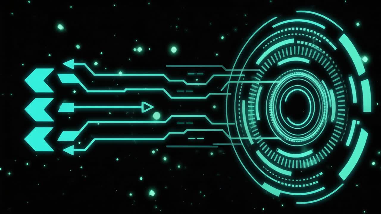 Futuristic HUD Interface with Digital Data Flowing into a Circular Element