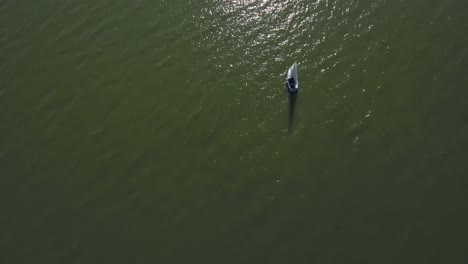 Toma-Aérea-De-Un-Velero-Navegando-En-El-Agua