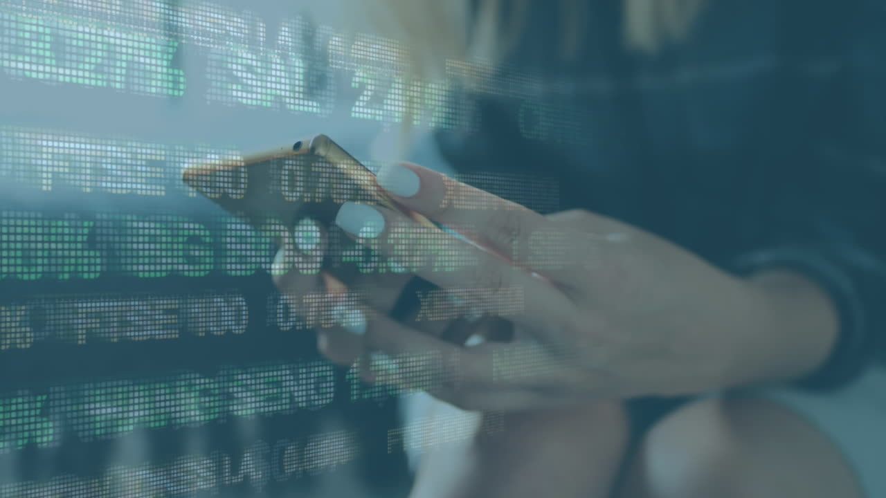 Woman using smartphone and data