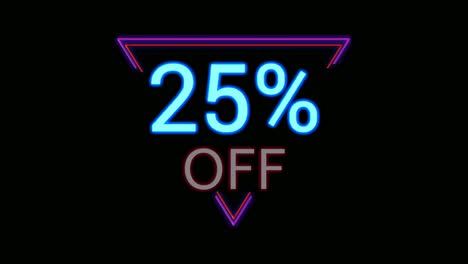 neon light discount 25% percent off in triangle modern frame border animation motion graphics on black background