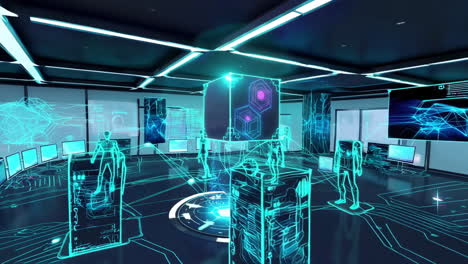 futuristic cyberspace environment with digital avatars and data flow