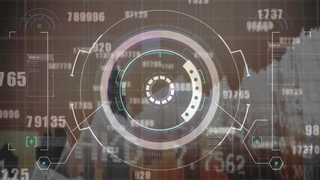 animación del procesamiento de datos financieros sobre el paisaje urbano