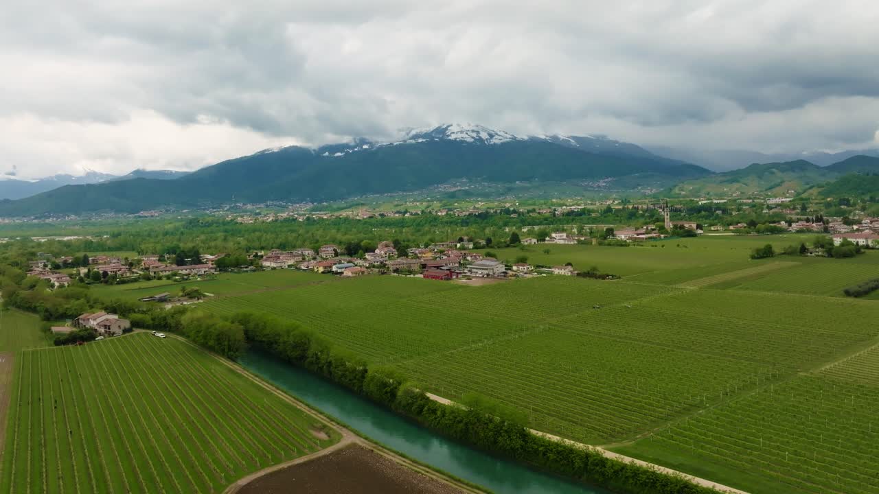 4k Drone Shot of Tuscan vineyards along the paths of the countryside