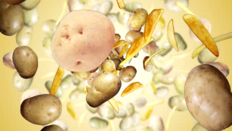 falling french fries and potato background, animation, rendering, with alpha channel