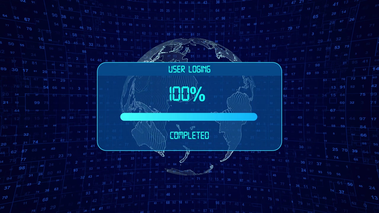 Digital User Login Progress Bar with Rotating Globe Background