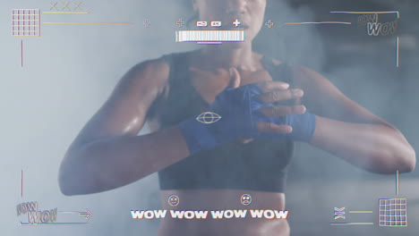 animación digital de la interfaz del videojuego contra la mujer apretando el puño