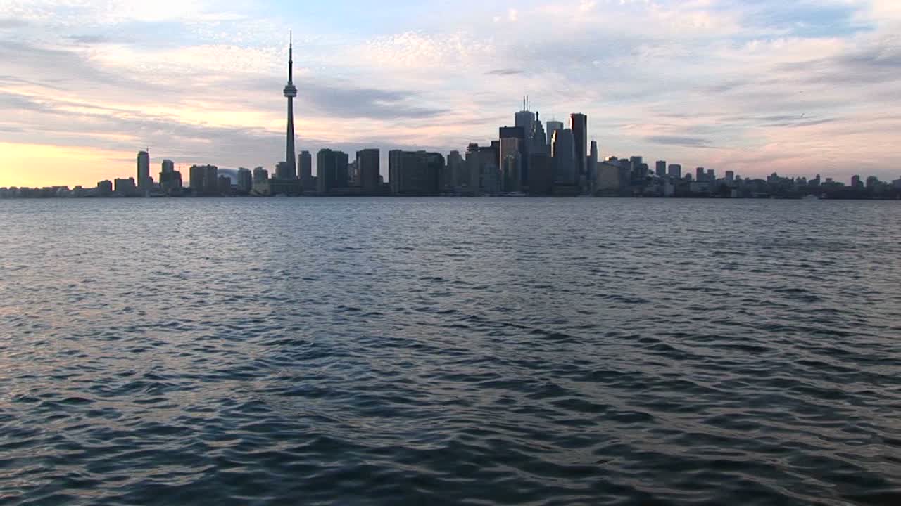 An Extreme Longshot Of The Toronto Skyline At The Goldenhour