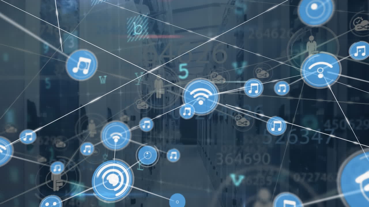 animación de la red de conexiones a través de la sala de servidores