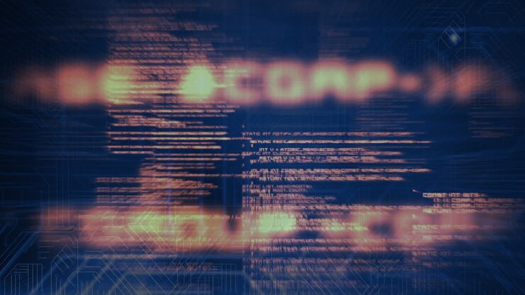 Animation of data processing on blue background