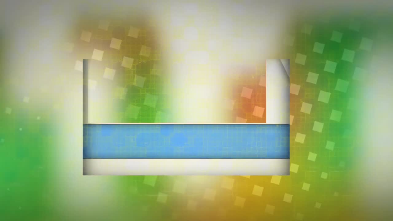 animación de la apertura de paneles azules y blancos, sobre cuadrados y formas verdes borrosas