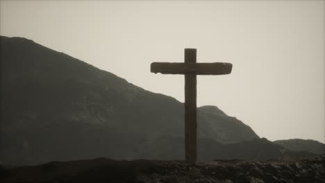 wooden crucifix cross at mountain