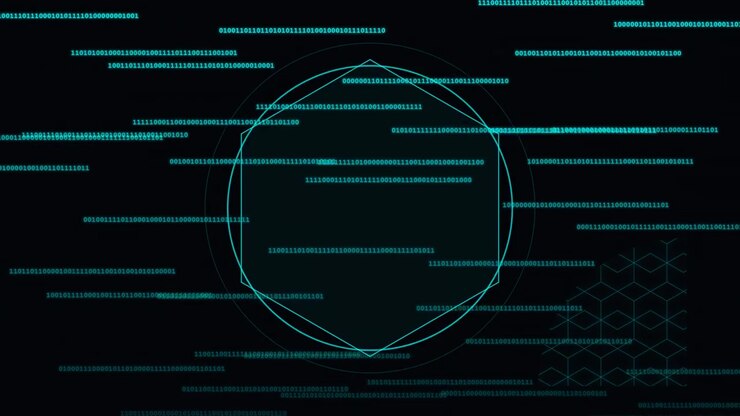 Digital Data Streams and Hexagonal HUD Interface Animation