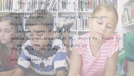 animación del procesamiento de datos digitales en diversos escolares que leen