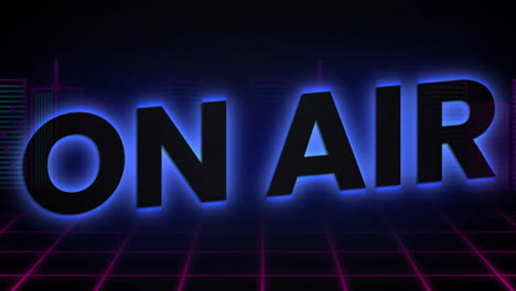 glowing on air animation with neon grid background in retro futuristic style