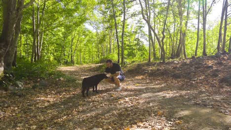 pasar tiempo con el perro en el bosque.