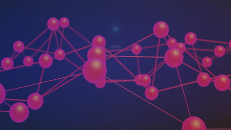 Animation of pink spheres and lines creating network pattern on dark blue background