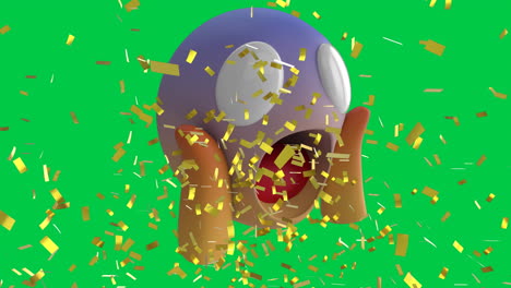 animation of confetti falling over shocked emoji icon on green screen background