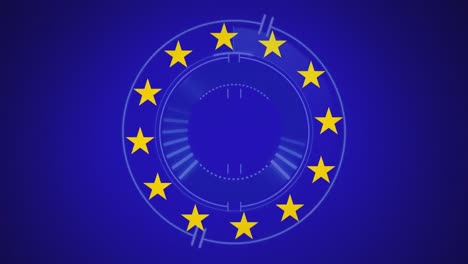 animation of financial data processing over flag of european union