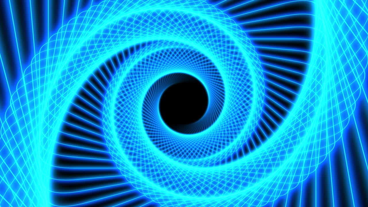 Smuk Blå Neon Spiral Wireframe Animation Baggrund, Futuristisk, Teknologi Koncept Sømløs Loop 4K