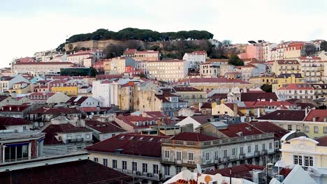 view of the castle of lisbon, medieval castle, saint george castle, in the center of lisbon, portugal.