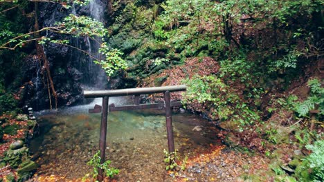 Moviéndose-Hacia-Una-Cascada-Misteriosa-Con-Un-Estanque-En-Gifu-Japón