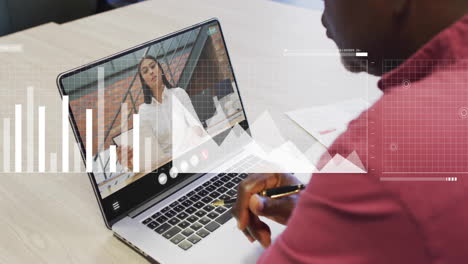 animación del procesamiento de datos sobre diversos colegas que tienen videoconferencia en la oficina