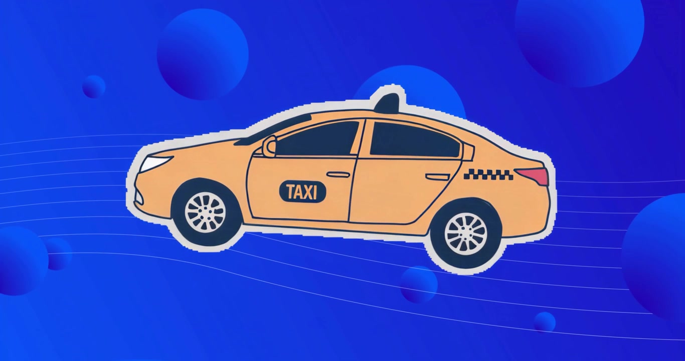 All'inizio dell'animazione, un'icona di taxi si inclina verso l'alto e poi rimbalza ripetutamente, dimostrando un movimento dinamico.
