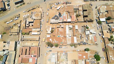 Birdseye-aerial-view-of-Loitokitok-kenya,-shanty-poor-neighborhood-of-Nairobi-suburbs,-Kenya