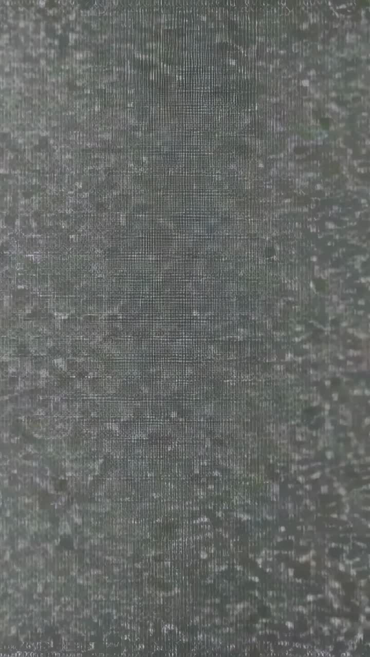 Vertical video: Starting static noise displaying grayscale pixels and holding evenness on screen