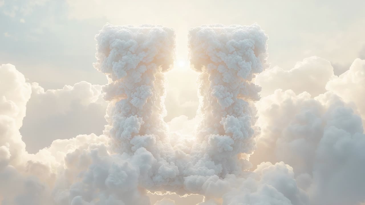 Sunlight intensifying driving camera drifting showing U shape cloud plume in sky with mist corridor