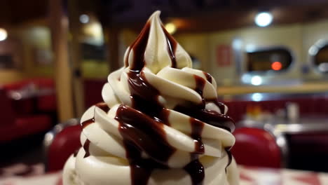 Close-up of Soft Serve Ice Cream with Chocolate Syrup