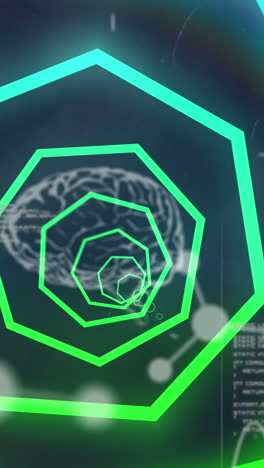 animación de formas geométricas de neón sobre el procesamiento de datos científicos