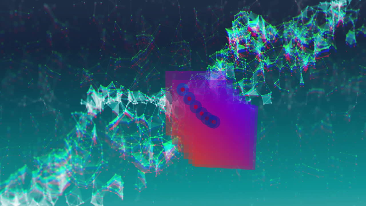 Animation of colorful geometric shapes forming dynamic network connections in digital art